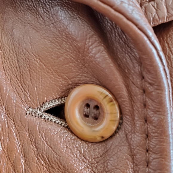 Vintage Cognac Genuine leather jacket fitted long double breasted, w self belt - Picture 4 of 16